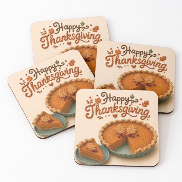Item preview, Happy Thanksgiving Pumpkin Pie with Cranberries and Autumn Leaves designed and sold by DoveArtDesigns.