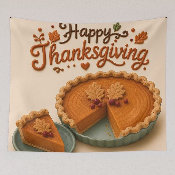 Item preview, Happy Thanksgiving Pumpkin Pie with Cranberries and Autumn Leaves designed and sold by DoveArtDesigns.