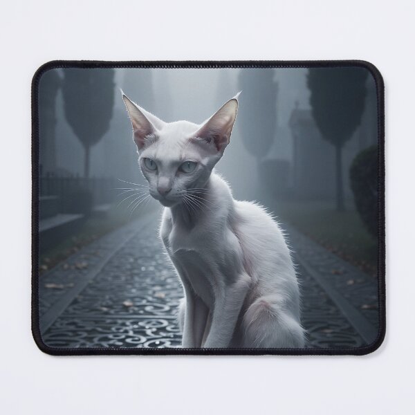Item preview, White Gothic cat on spellbook in cemetery designed and sold by Mystic-Art-2.