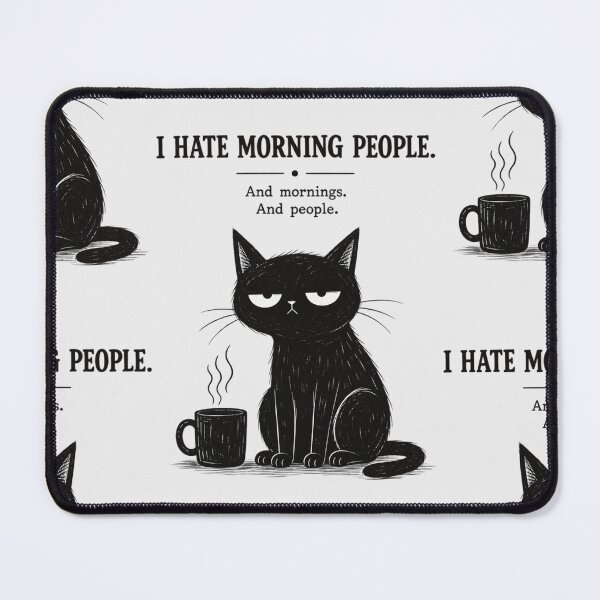 Item preview, Black cat coffee poster, I Hate Morning People  designed and sold by MaggesticDesigns.