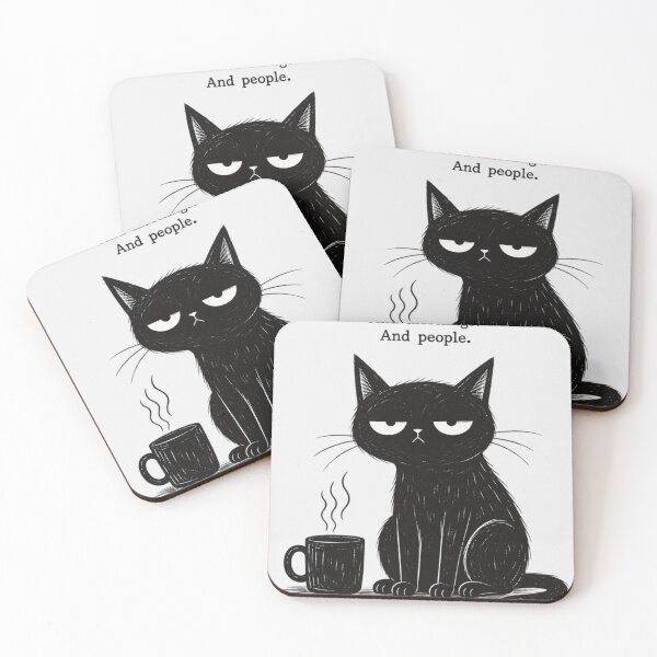 Item preview, Black cat coffee poster, I Hate Morning People  designed and sold by MaggesticDesigns.