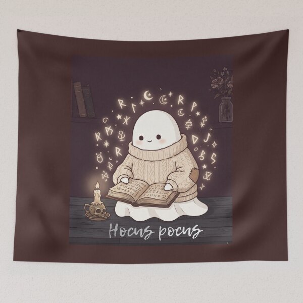 Item preview, Hocus Pocus Cozy Ghost Reading Magic Book Halloween Art designed and sold by NikBrin Prevail .