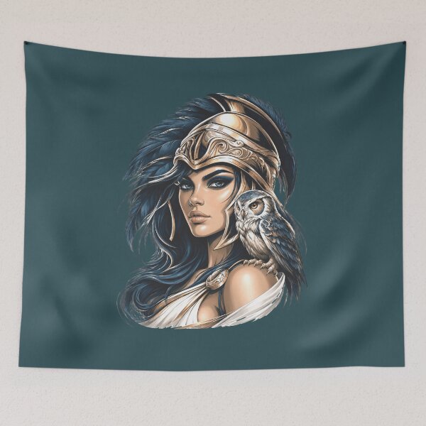 Item preview, Athena Greek Goddess of Wisdom with Owl and Warrior Helmet designed and sold by MythicMood.