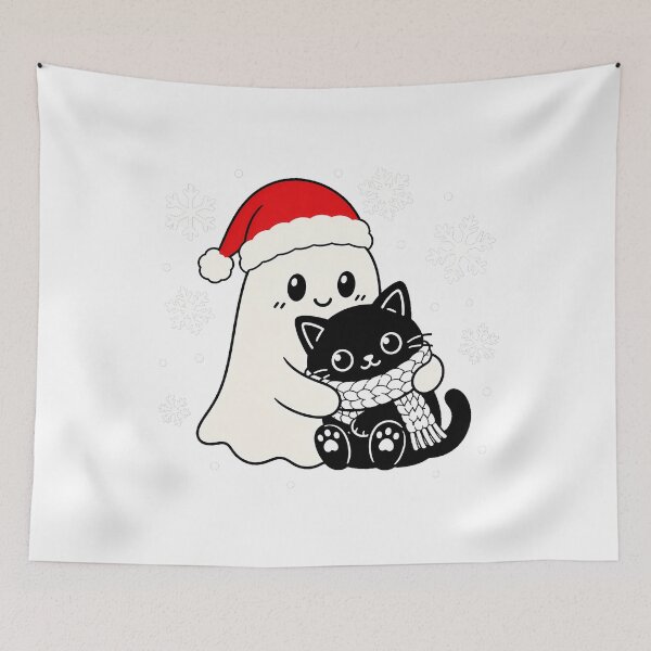 Item preview, Creepmas Ghost Black Cat Hugging Winter Spirit designed and sold by chattsuede.