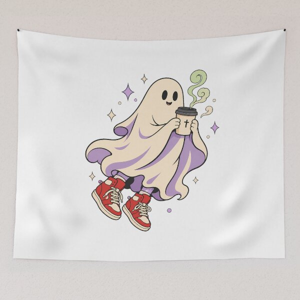 Item preview, Spooky Ghost Drinking Coffee Cozy Pastel Goth designed and sold by chattsuede.