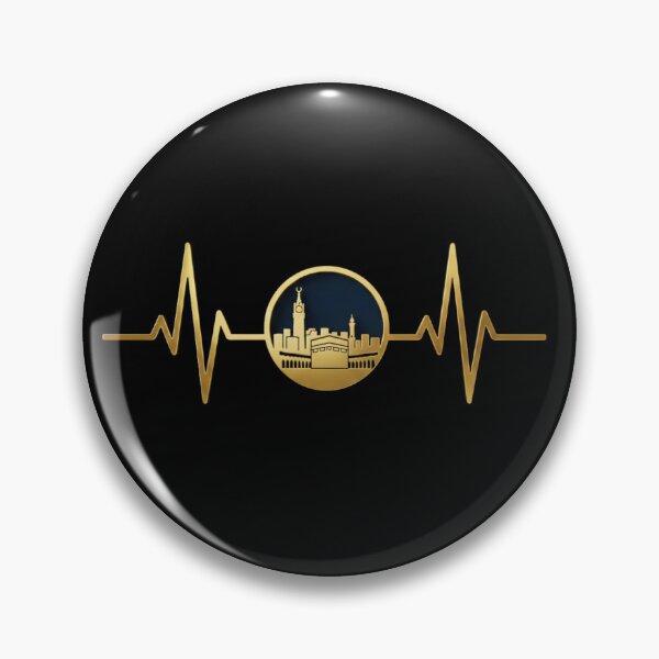 Item preview, Makkah in a circular frame & Heartbeat (gold) – Kaaba and Abraj Al Bait Skyline Islamic Minimalist Muslim Design designed and sold by D-Islamic.