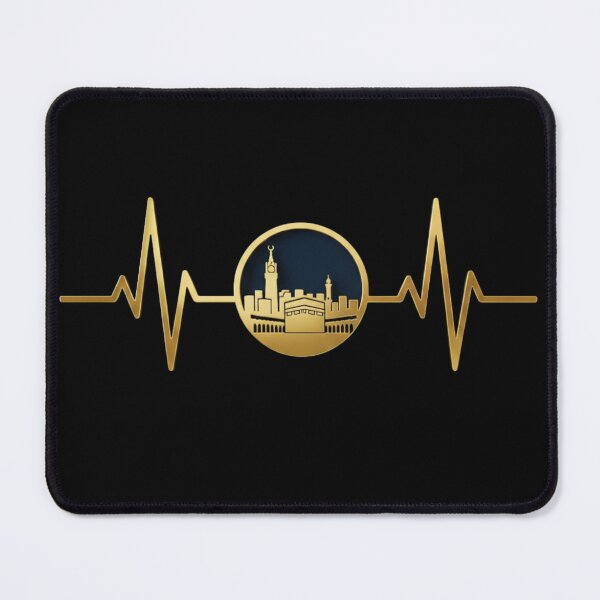 Item preview, Makkah in a circular frame & Heartbeat (gold) – Kaaba and Abraj Al Bait Skyline Islamic Minimalist Muslim Design designed and sold by D-Islamic.