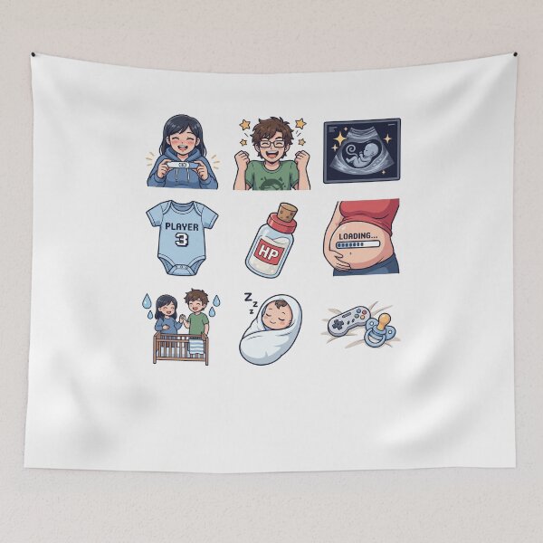 Item preview, Kawaii Gamer Pregnancy Journey Player 3 Loading 3x3 Sticker Sheet Aesthetic designed and sold by Animer-art1.