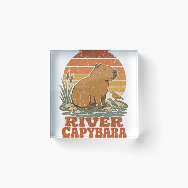 Item preview, Capybara at the Warm River Bank Sun Faded Retro Art designed and sold by VisualArtsOasis.