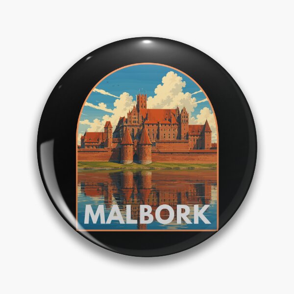 Item preview, Malbork in Poland, Retro Art Travel Landscape Badge designed and sold by MaateoDesign.