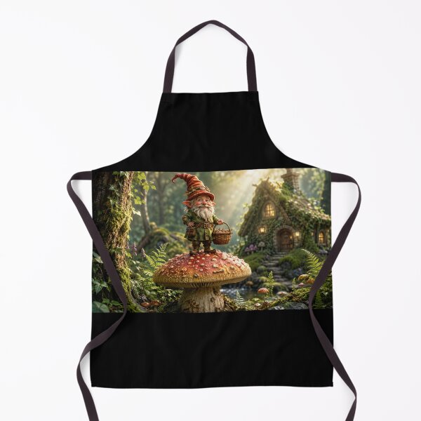 Item preview, gnome on a mushroom with a basket and a house in the forest designed and sold by ArcaneVisionArt.