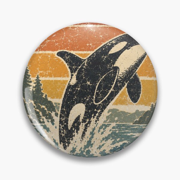 Item preview, Orca in the Cold Pacific Waters Sun Faded Retro Art designed and sold by VisualArtsOasis.