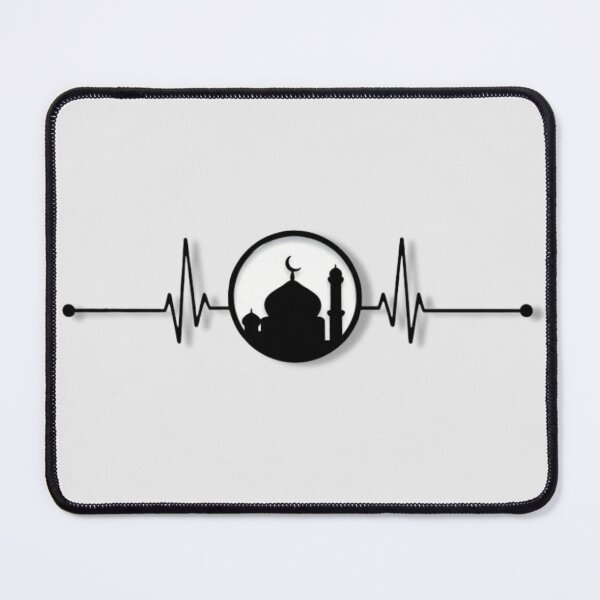 Item preview, Mosque in a circular frame & Heartbeat (black) – Crescent Mosque Silhouette Islamic Minimalist Muslim Design designed and sold by D-Islamic.