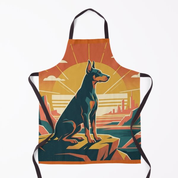 Artikelvorschau, Surreale Dobermann-Illustration im geometrischen Stil bei Sonnenuntergang entworfen und verkauft von Dogandesighn.