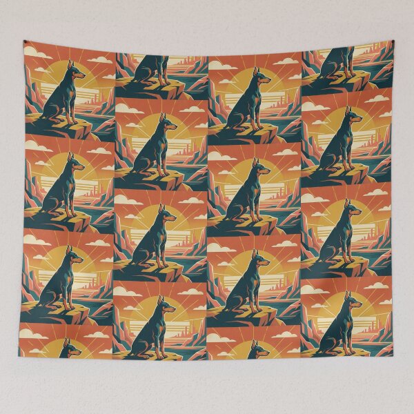 Item preview, Surreal Doberman Geometric Sunset Landscape Illustration designed and sold by Dogandesighn.