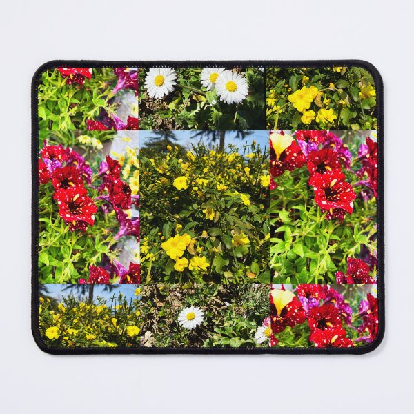 Item preview, Spring Wildflower Grid Pattern – Starry Red Petunias, Daisies & Yellow Jasmine designed and sold by BalkanBloomArt.