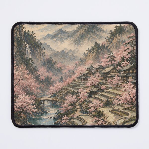 Item preview, Japanese Landscape Painting Cherry Blossom Rice Terraces designed and sold by Jozefin's Studio.