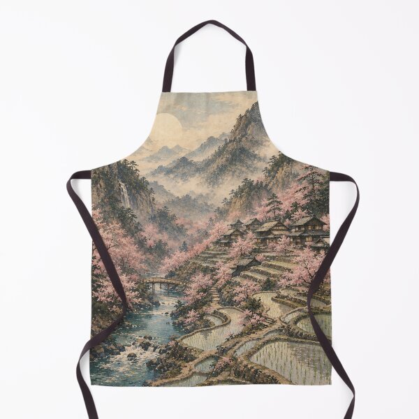 Item preview, Japanese Landscape Painting Cherry Blossom Rice Terraces designed and sold by Jozefin's Studio.