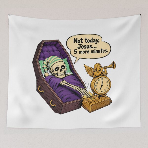 Item preview, Tired Skeleton Coffin Snooze Funny Gothic Humour designed and sold by chattsuede.
