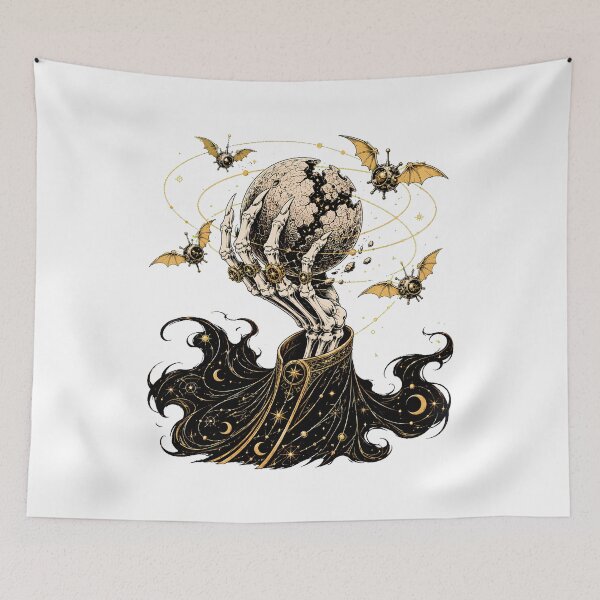 Item preview, Celestial Steampunk Skeleton Hand Cosmic Gothic Planet designed and sold by chattsuede.