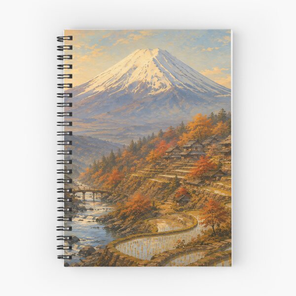 Item preview, Mount Fuji Autumn Village Oil Painting Warm Dusk designed and sold by Jozefin's Studio.