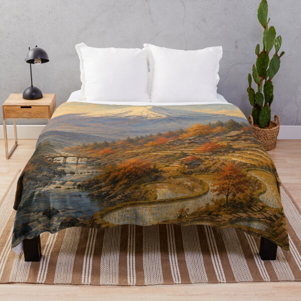 Item preview, Mount Fuji Autumn Village Oil Painting Warm Dusk designed and sold by Jozefin's Studio.