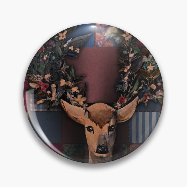 Item preview, Woodland Deer Floral Patchwork Art designed and sold by ArtistsAtticWI.