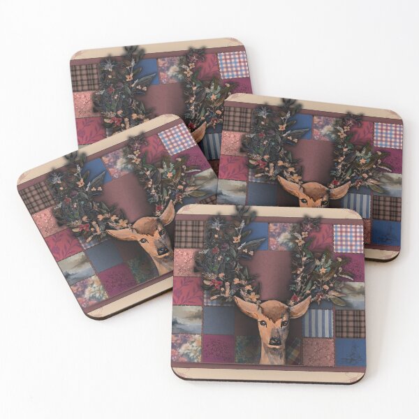 Item preview, Woodland Deer Floral Patchwork Art designed and sold by ArtistsAtticWI.