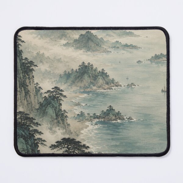 Item preview, Japanese Coastal Landscape Watercolor Misty Mountain Painting designed and sold by Jozefin's Studio.