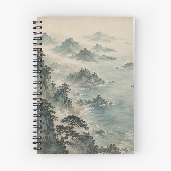 Item preview, Japanese Coastal Landscape Watercolor Misty Mountain Painting designed and sold by Jozefin's Studio.