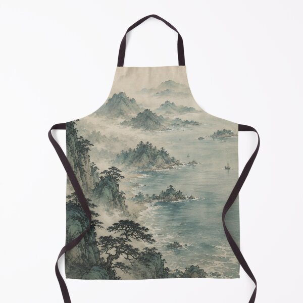 Artikelvorschau, Japanische Küstenlandschaft, Aquarell, Nebelberg-Gemälde entworfen und verkauft von Jozefin's Studio.
