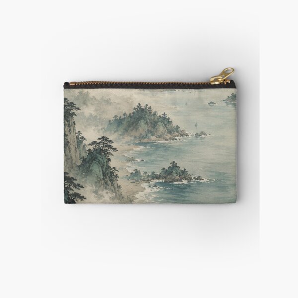 Item preview, Japanese Coastal Landscape Watercolor Misty Mountain Painting designed and sold by Jozefin's Studio.