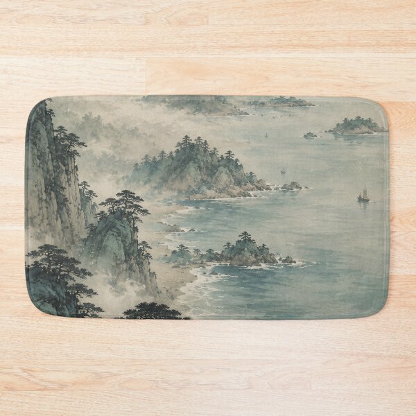 Item preview, Japanese Coastal Landscape Watercolor Misty Mountain Painting designed and sold by Jozefin's Studio.