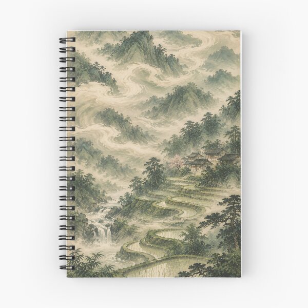Item preview, Chinese Landscape Watercolor Misty Mountain Rice Terraces designed and sold by Jozefin's Studio.