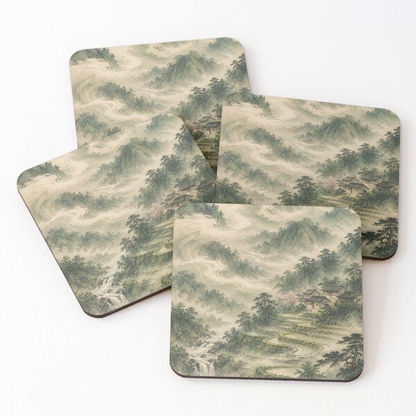 Item preview, Chinese Landscape Watercolor Misty Mountain Rice Terraces designed and sold by Jozefin's Studio.