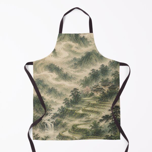 Item preview, Chinese Landscape Watercolor Misty Mountain Rice Terraces designed and sold by Jozefin's Studio.