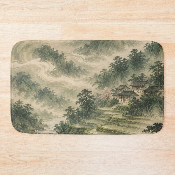 Item preview, Chinese Landscape Watercolor Misty Mountain Rice Terraces designed and sold by Jozefin's Studio.