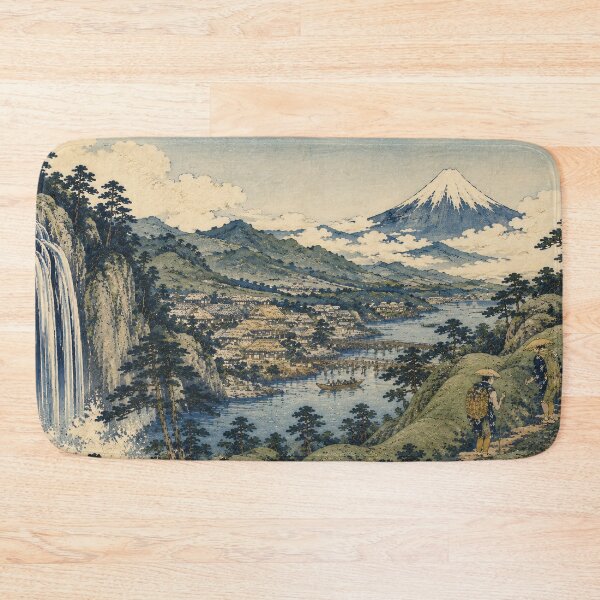 Item preview, Japanese Landscape Mount Fuji Waterfall: Blue Vintage Asian Art designed and sold by Jozefin's Studio.