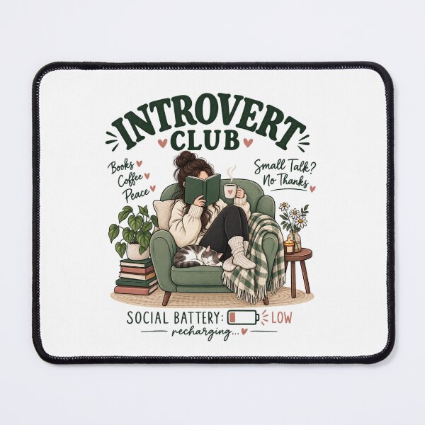 Item preview, Introvert Club – Cozy Books Coffee Peace, Social Battery Low designed and sold by Anahit Petrosyan Art Studio & Unique Print Designs for a Gift.