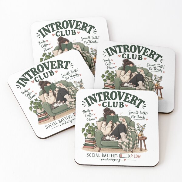 Item preview, Introvert Club – Cozy Books Coffee Peace, Social Battery Low designed and sold by Anahit Petrosyan Art Studio & Unique Print Designs for a Gift.