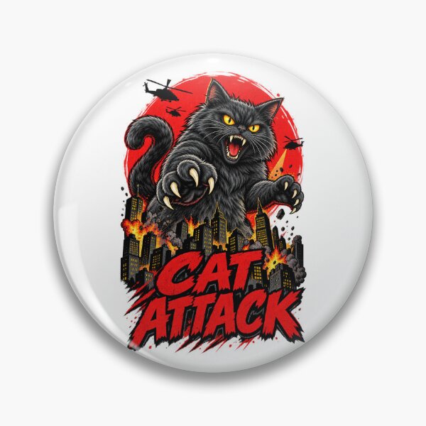 Item preview, Funny Black Cat Attack Catzilla Godzilla Movie Parody Design designed and sold by WolfmanProphecy.