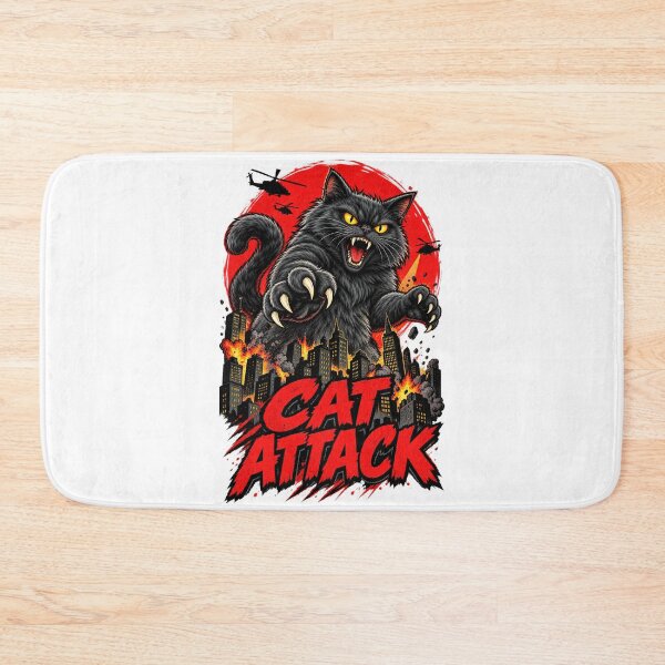 Item preview, Funny Black Cat Attack Catzilla Godzilla Movie Parody Design designed and sold by WolfmanProphecy.