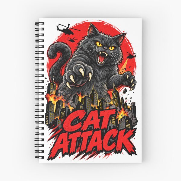 Item preview, Funny Black Cat Attack Catzilla Godzilla Movie Parody Design designed and sold by WolfmanProphecy.