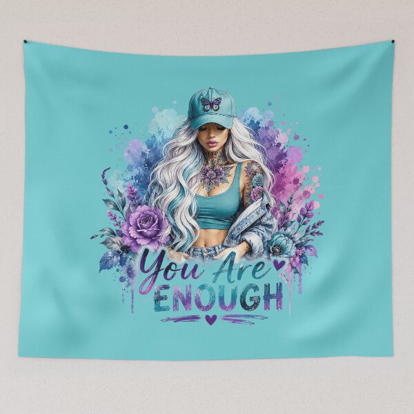 Item preview, You Are Enough Tattoo Girl - Watercolor Purple Butterfly Floral Art designed and sold by FrescoDesign.