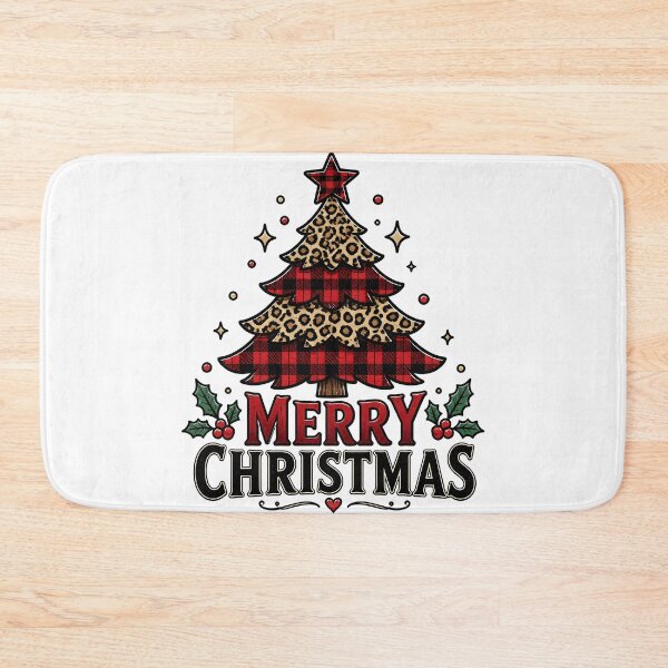 Item preview, Merry Christmas Leopard and Red Plaid Christmas Design designed and sold by OliviaHayesArt.