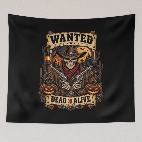 Item preview, Dead or Alive Halloween Skeleton Cowboy – Vintage Western Wanted Poster designed and sold by afr-saad.