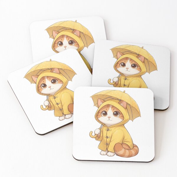 Item preview, Cute Cat in Yellow Raincoat with Umbrella - Rainy Day Kitten designed and sold by PrintforDesign.