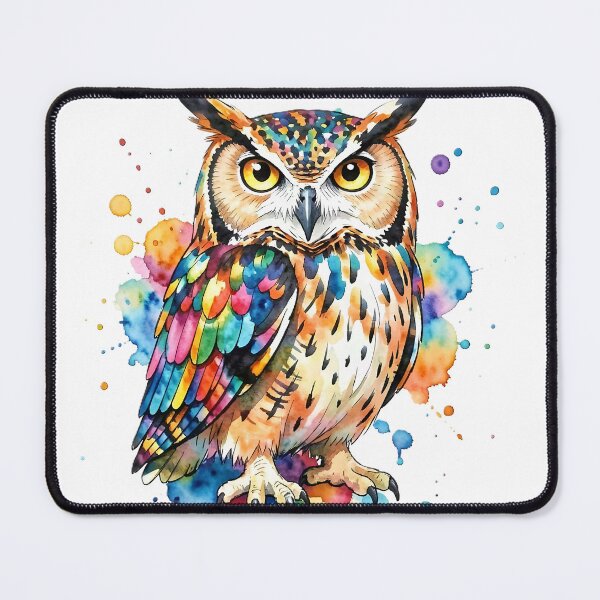 Item preview, Rainbow Watercolor Great Horned Owl designed and sold by Serene Strokes Art.