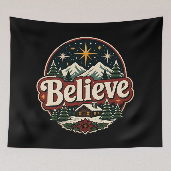Item preview, Believe Vintage Retro Badge Christmas Design designed and sold by KristenosNehk.