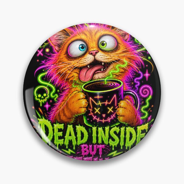 Item preview, Dead Inside But Caffeinated Derpy Orange Cat Neon Coffee designed and sold by Retro Whiskers.